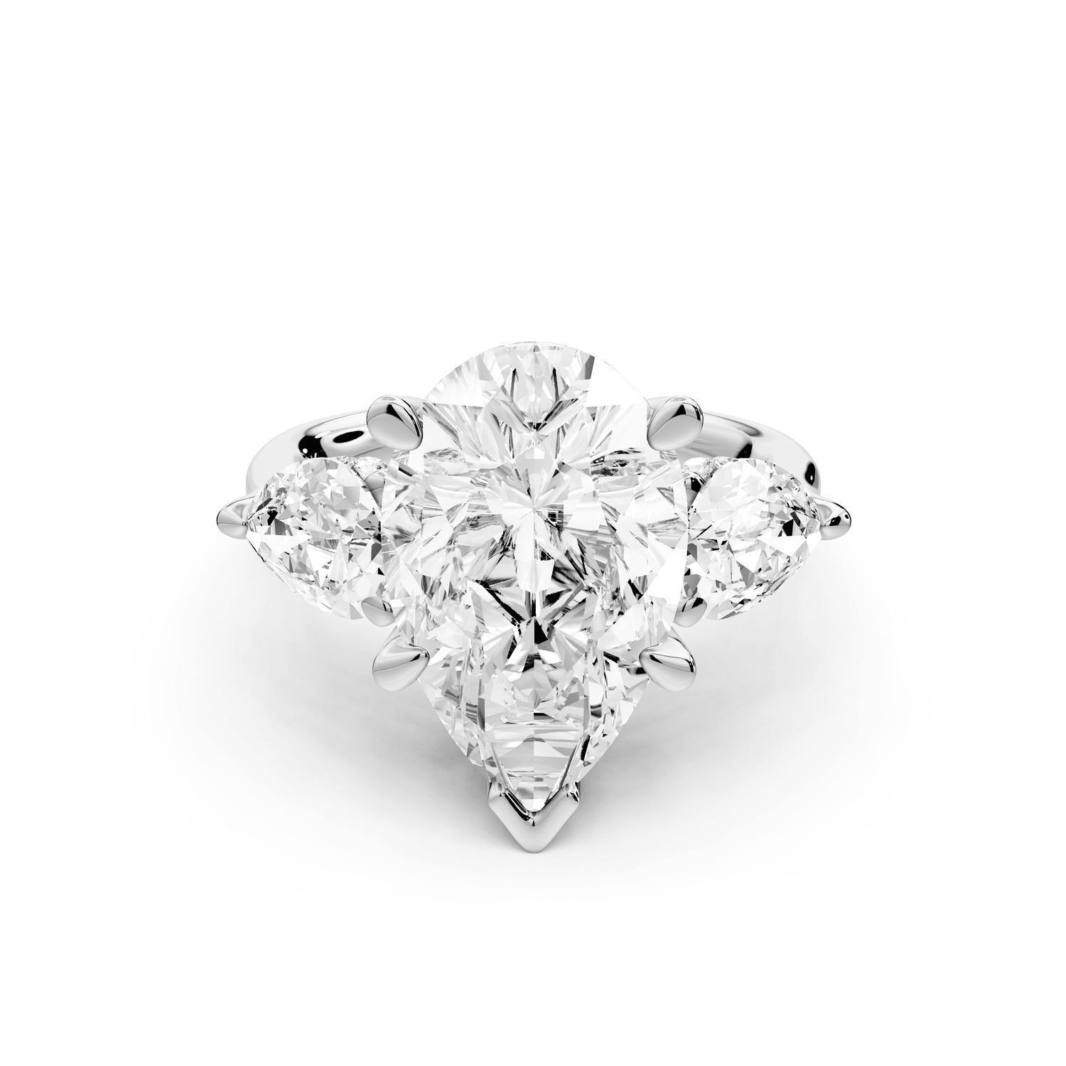 Stella - 5ct 18k white gold Three Stone pear with pears Hidden Halo Engagement Ring - Mr. Alex Jewelry