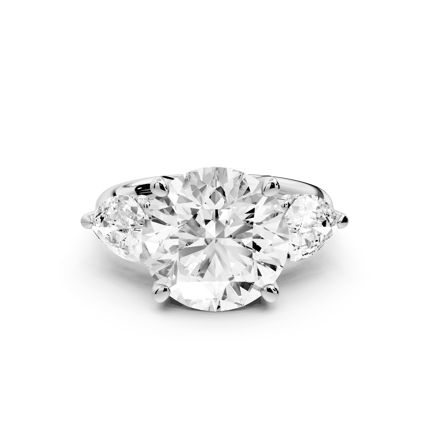 Stella - 5ct 18k white gold Three Stone round with pears Hidden Halo Engagement Ring - Mr. Alex Jewelry