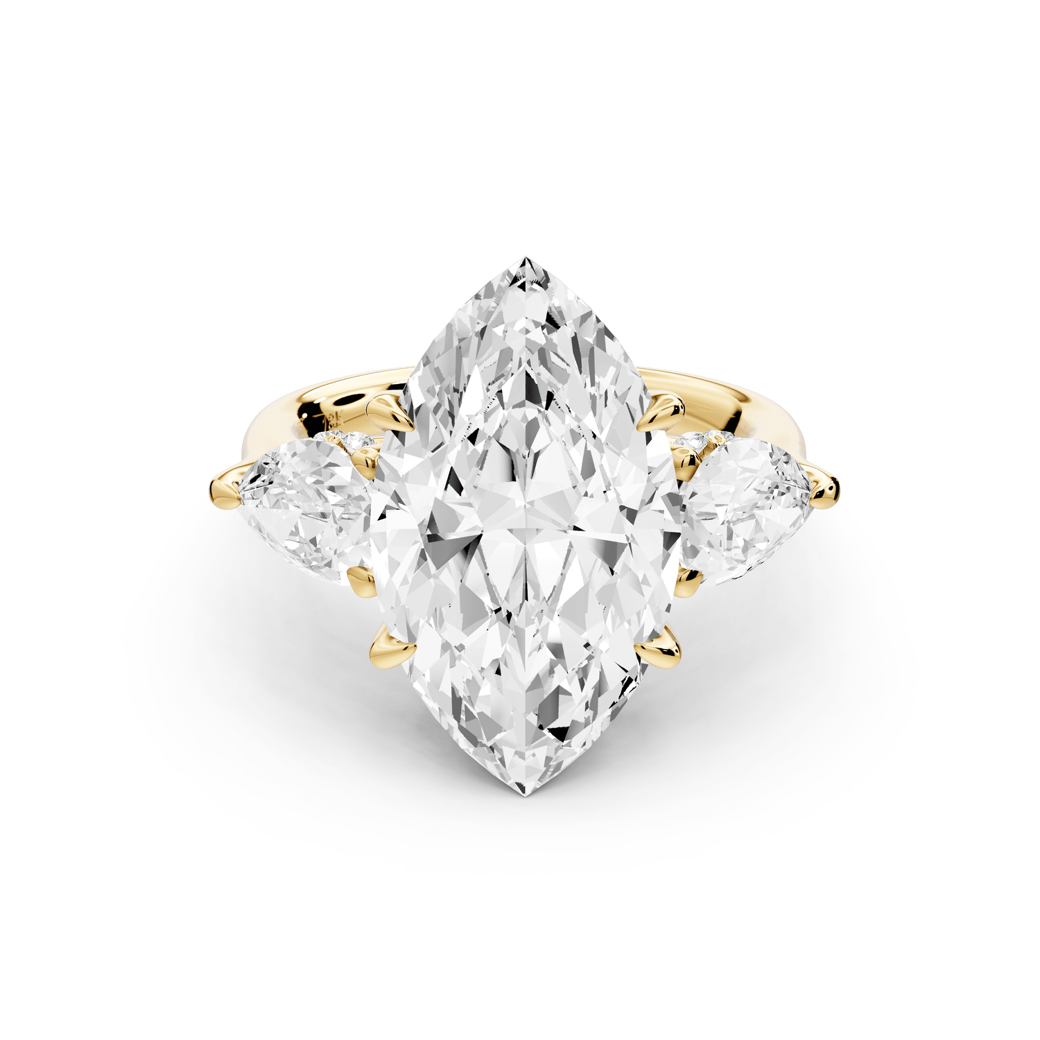 Stella - 5ct 18k yellow gold Three Stone marquise with pears Hidden Halo Engagement Ring - Mr. Alex Jewelry