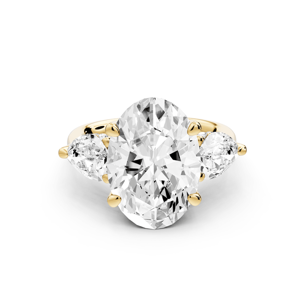 Stella - 5ct 18k yellow gold Three Stone oval with pears Hidden Halo Engagement Ring - Mr. Alex Jewelry