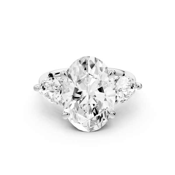 Stella - 5ct platinum Three Stone oval with pears Hidden Halo Engagement Ring - Mr. Alex Jewelry