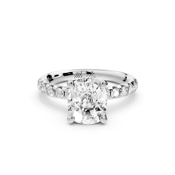Valeria - 2ct 14k white gold ecushion Scalloped Pavé Half Band Engagement Ring - Mr. Alex Jewelry