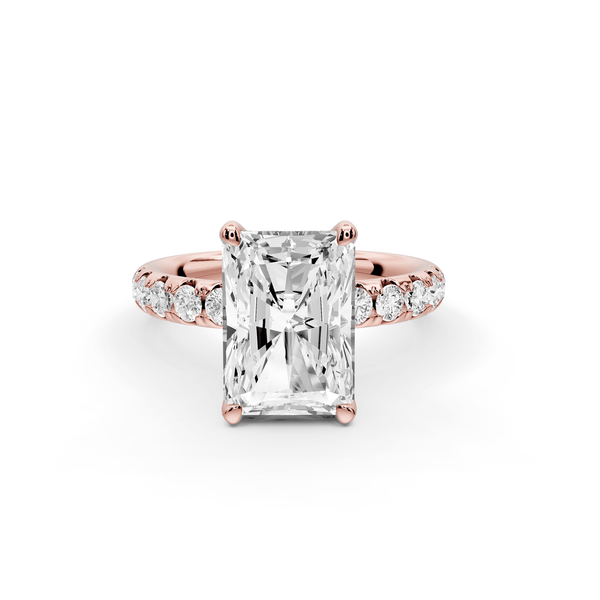 Valeria - 3ct 14k rose gold radiant Scalloped Pavé Half Band Engagement Ring - Mr. Alex Jewelry
