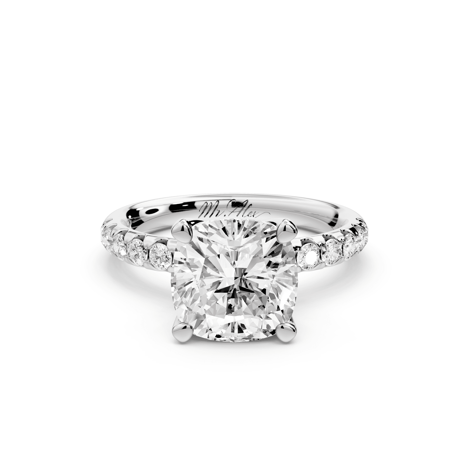 Valeria - 3ct platinum cushion Scalloped Pavé Half Band Engagement Ring - Mr. Alex Jewelry