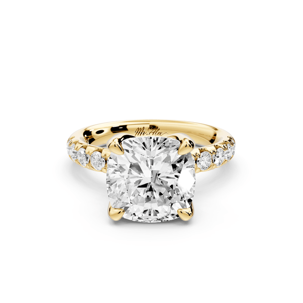 Valeria - 4ct 14k yellow gold cushion Scalloped Pavé Half Band Engagement Ring - Mr. Alex Jewelry