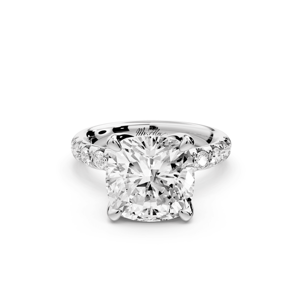 Valeria - 5ct 14k white gold cushion Scalloped Pavé Half Band Engagement Ring - Mr. Alex Jewelry