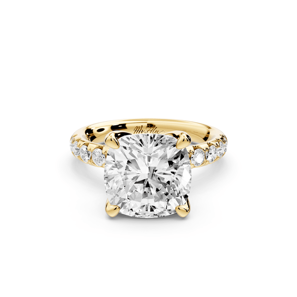 Valeria - 5ct 14k yellow gold cushion Scalloped Pavé Half Band Engagement Ring - Mr. Alex Jewelry