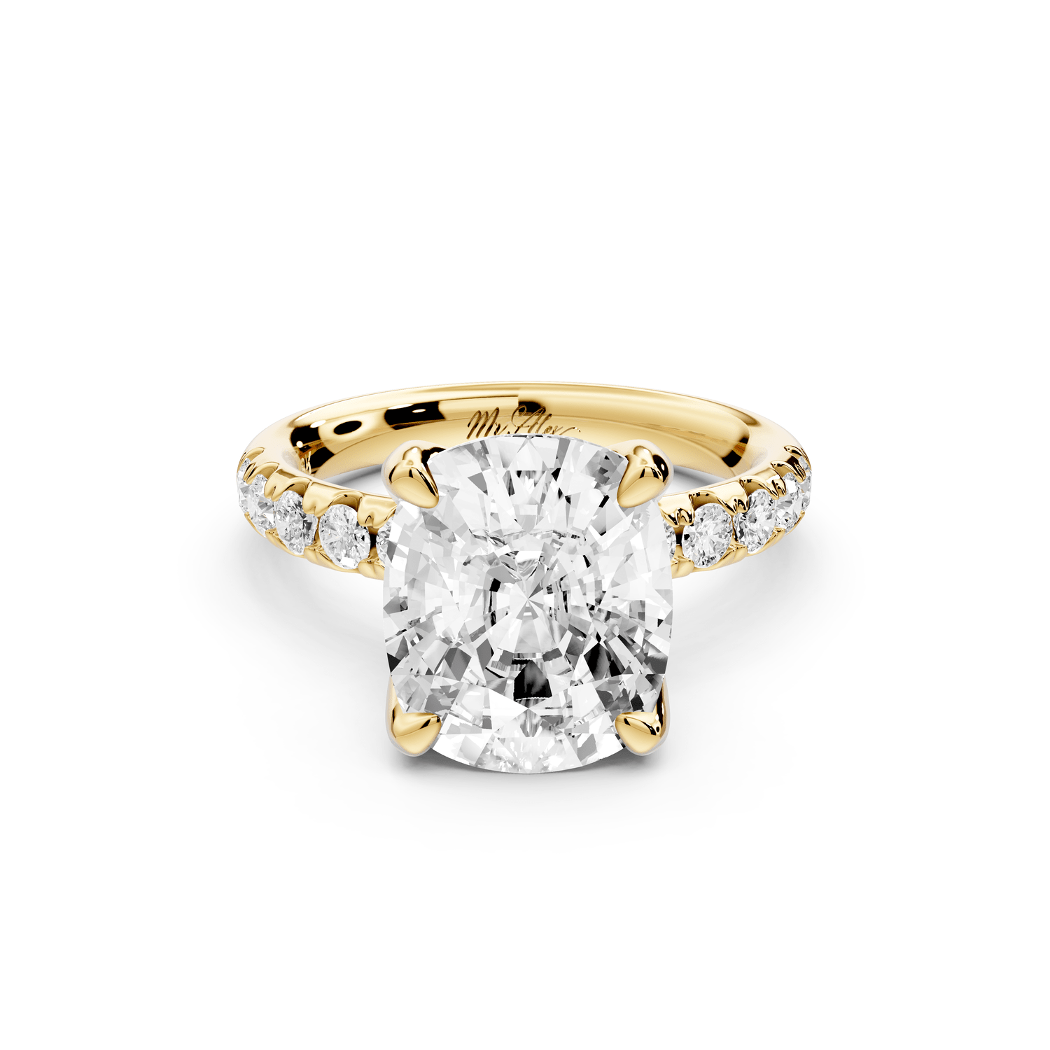 Valeria - 5ct 14k yellow gold ecushion Scalloped Pavé Half Band Engagement Ring - Mr. Alex Jewelry