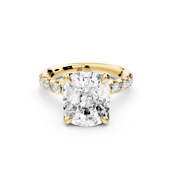 Valeria - 5ct 14k yellow gold ecushion Scalloped Pavé Half Band Engagement Ring - Mr. Alex Jewelry