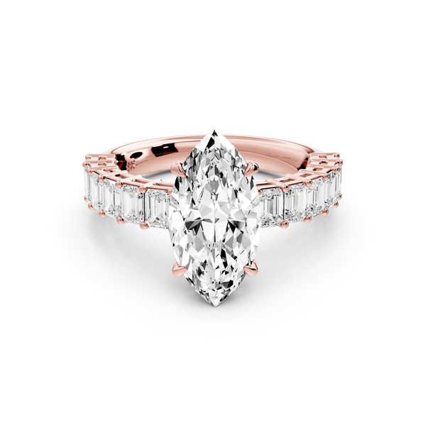 Violetta - 2ct 14k rose gold marquise diamond with emerald cut accent stones engagement ring - Mr. Alex Jewelry