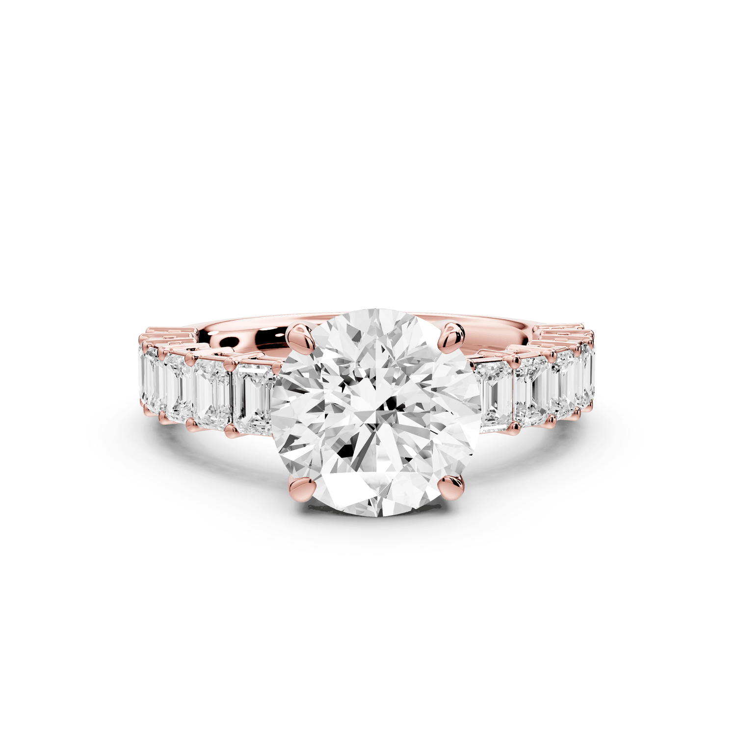 Violetta - 2ct 14k rose gold round diamond with emerald cut accent stones engagement ring - Mr. Alex Jewelry