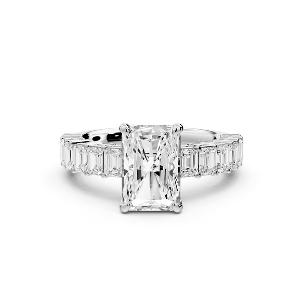 Violetta - 2ct 14k white gold radiant diamond with emerald cut accent stones engagement ring - Mr. Alex Jewelry