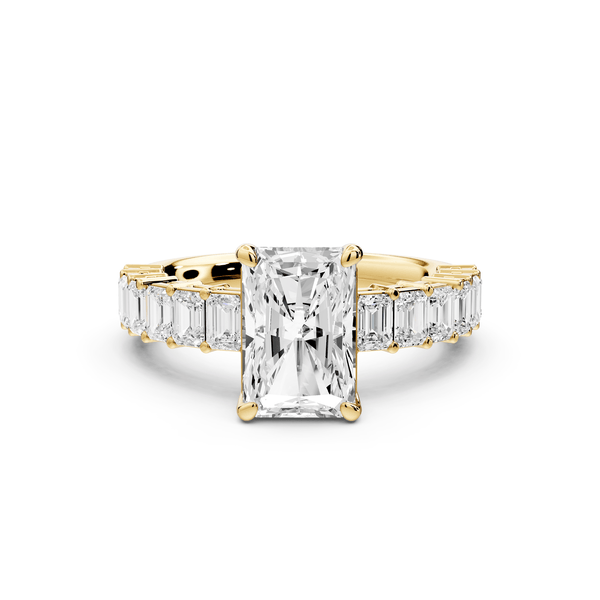 Violetta - 2ct 14k yellow gold radiant diamond with emerald cut accent stones engagement ring - Mr. Alex Jewelry