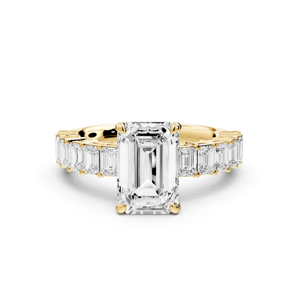 Violetta - 2ct 18k yellow gold emerald diamond with emerald cut accent stones engagament ring - Mr. Alex Jewelry