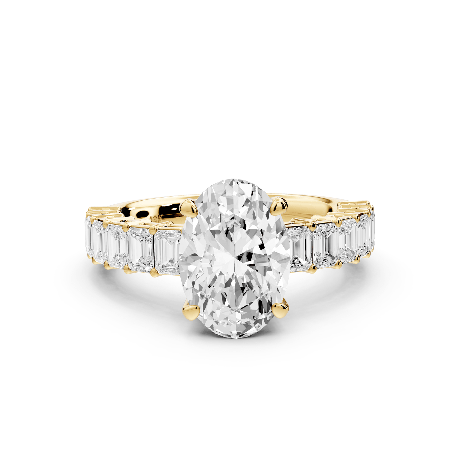 Violetta - 2ct 18k yellow gold oval diamond with emerald cut accent stones engagament ring - Mr. Alex Jewelry