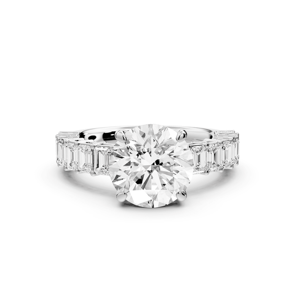 Violetta - 2ct platinum round diamond with emerald cut accent stones engagement ring - Mr. Alex Jewelry