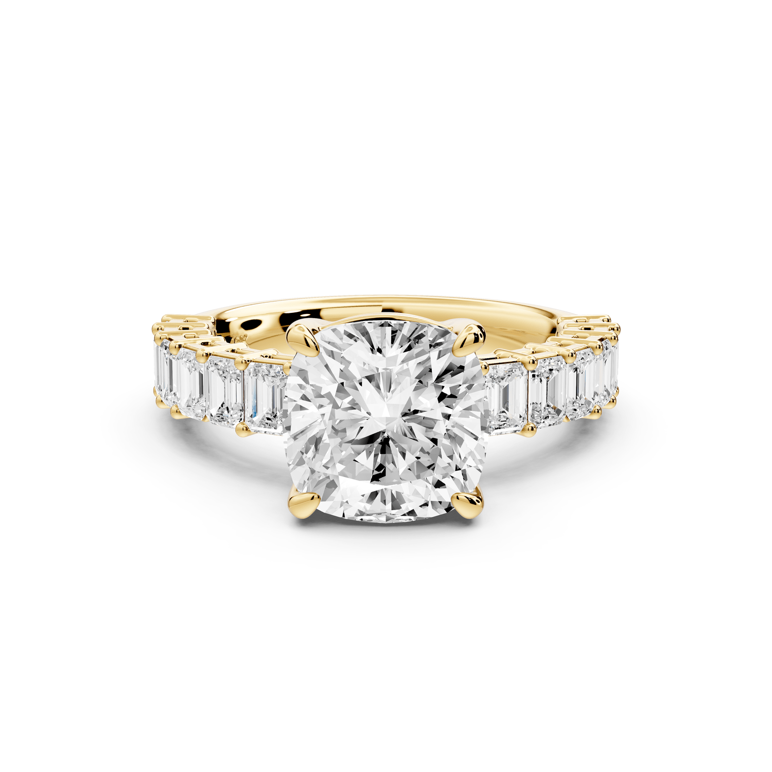 Violetta - 3ct 14k yellow gold cushion diamond with emerald cut accent stones engagement ring - Mr. Alex Jewelry