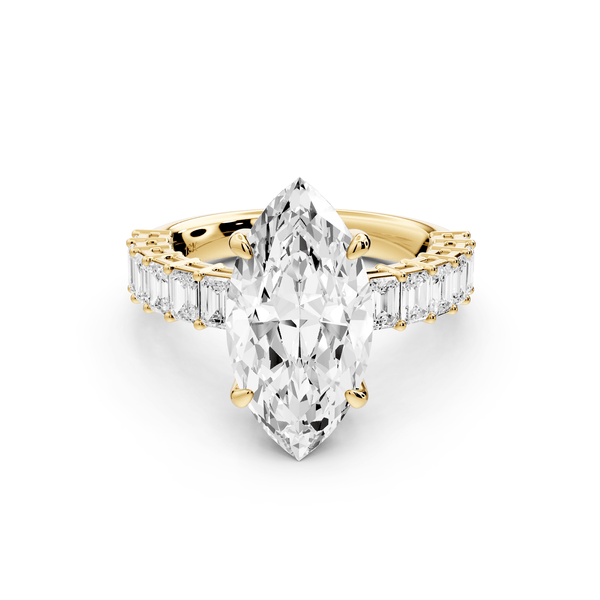 Violetta - 3ct 14k yellow gold marquise diamond with emerald cut accent stones engagement ring - Mr. Alex Jewelry