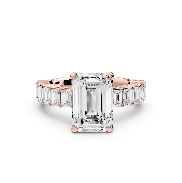 Violetta - 3ct 18k rose gold emerald diamond with emerald cut accent stones engagament ring - Mr. Alex Jewelry
