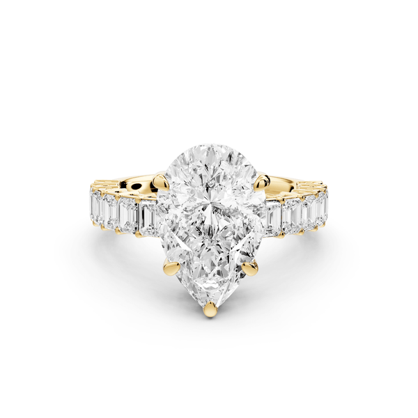 Violetta - 3ct 18k yellow gold pear diamond with emerald cut accent stones engagament ring - Mr. Alex Jewelry