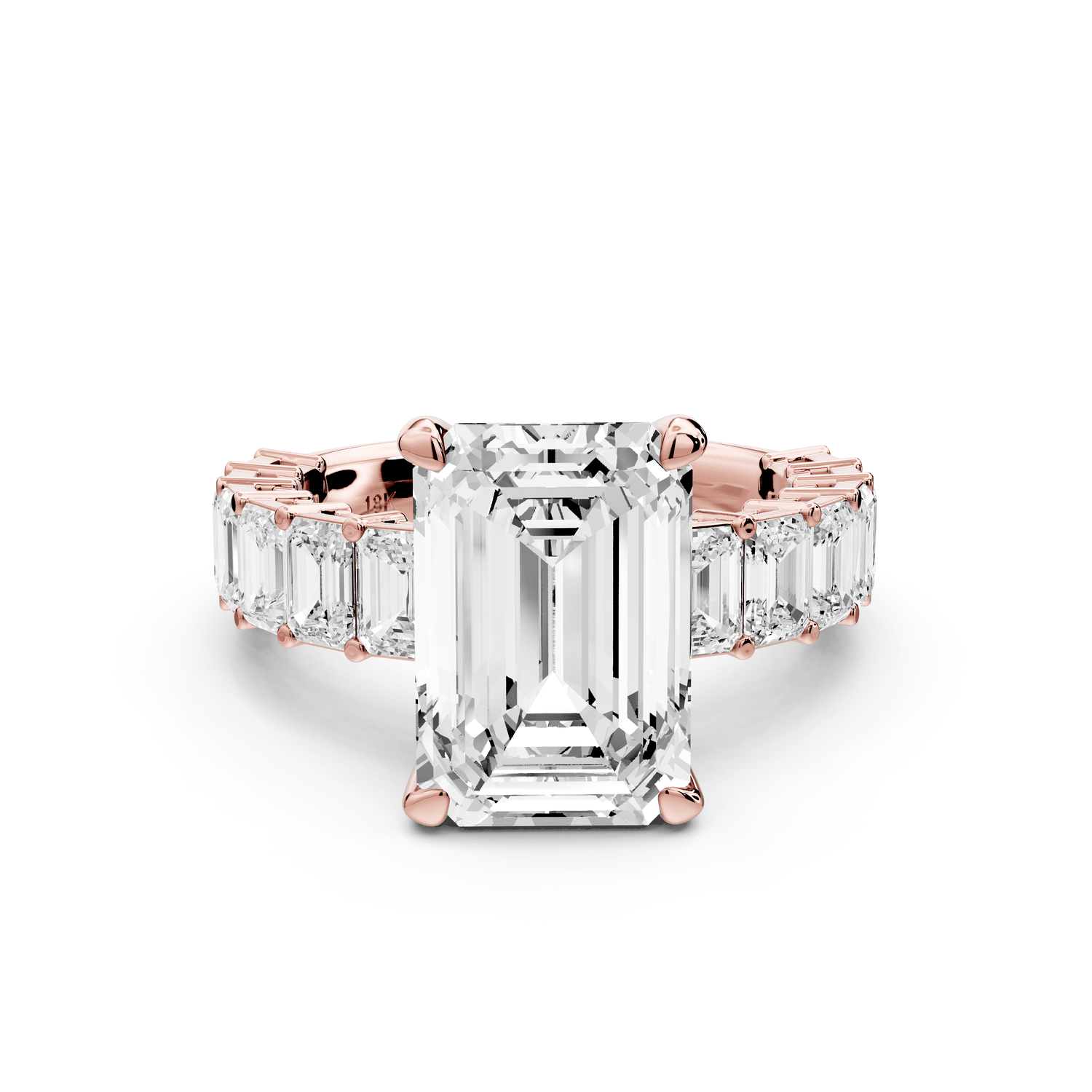 Violetta - 4ct 14k rose gold emerald diamond with emerald cut accent stones engagament ring - Mr. Alex Jewelry
