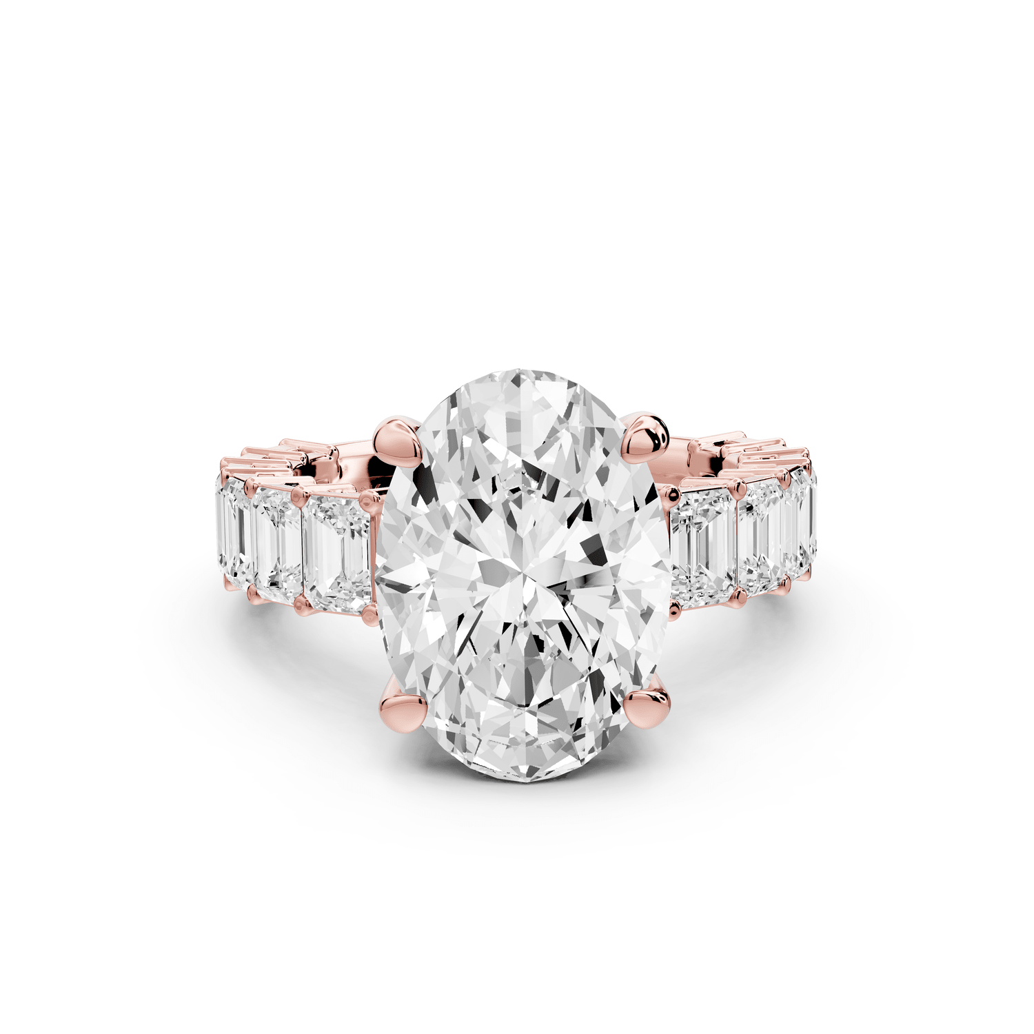 Violetta - 4ct 14k rose gold oval diamond with emerald cut accent stones engagament ring - Mr. Alex Jewelry