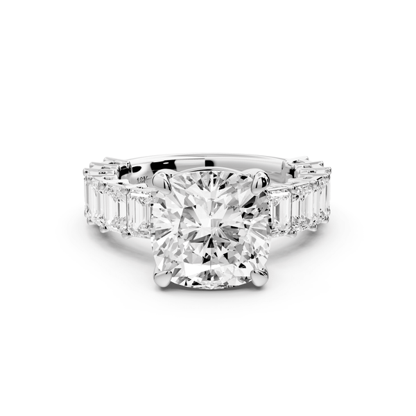 Violetta - 4ct 14k white gold cushion diamond with emerald cut accent stones engagement ring - Mr. Alex Jewelry