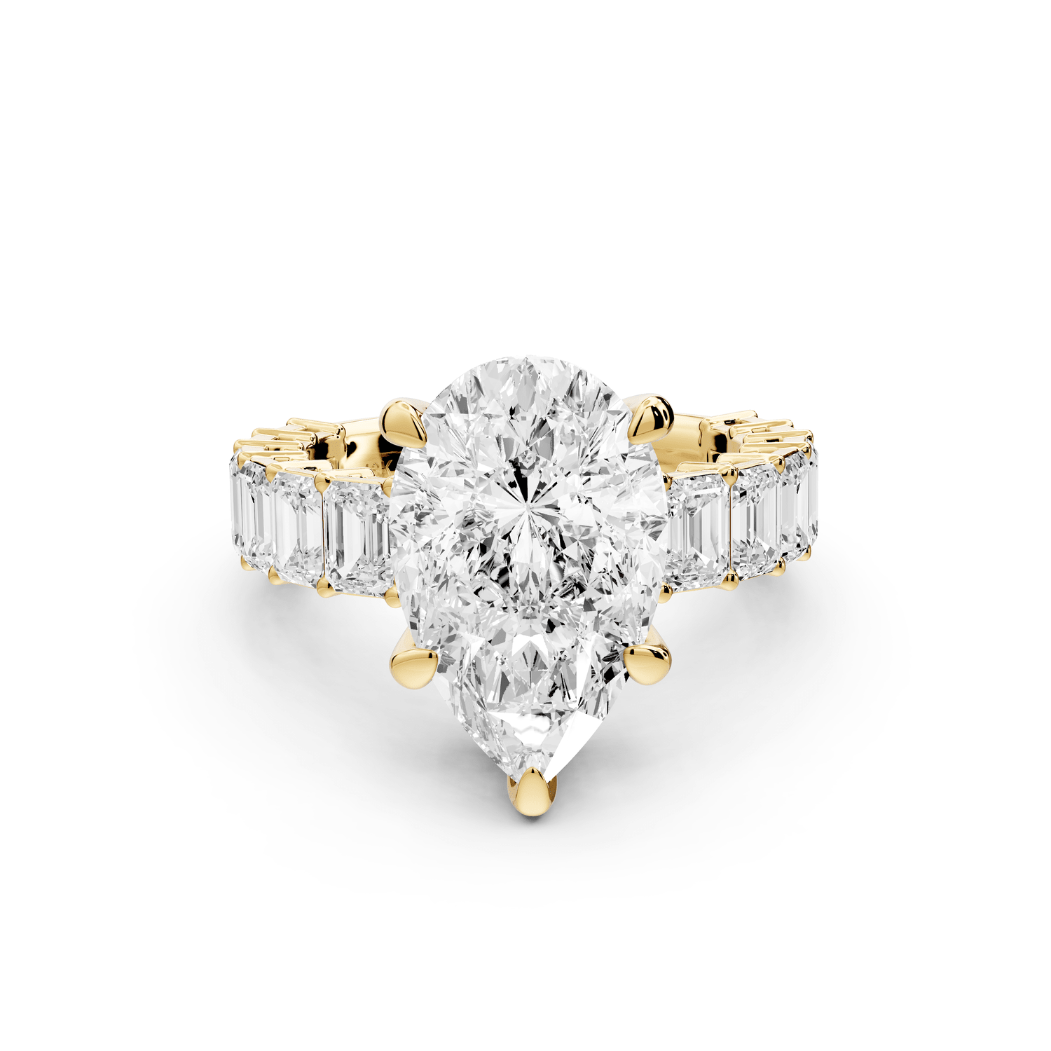 Violetta - 4ct 14k yellow gold pear diamond with emerald cut accent stones engagament ring - Mr. Alex Jewelry