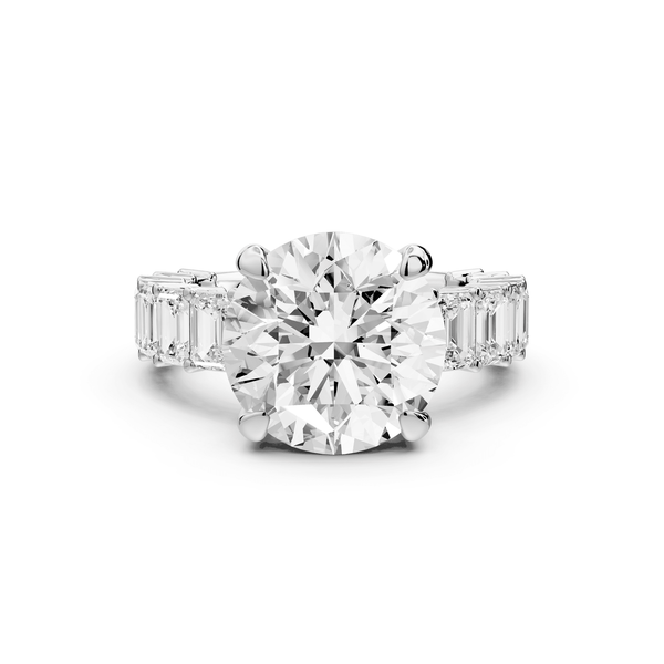Violetta - 4ct 18k white gold round diamond with emerald cut accent stones engagement ring - Mr. Alex Jewelry