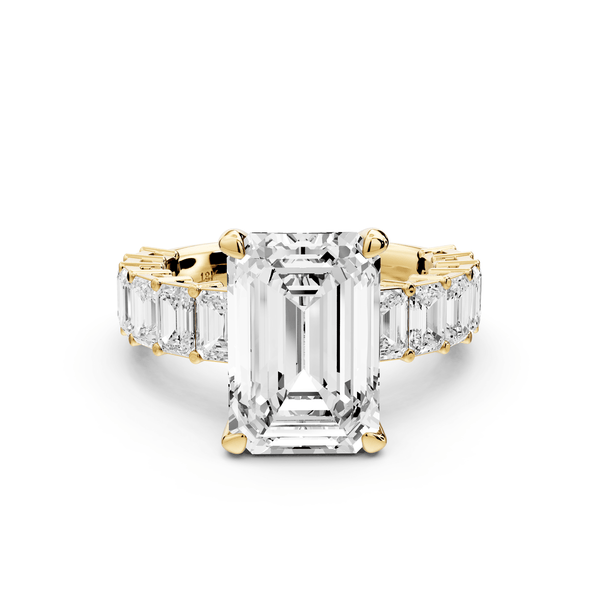 Violetta - 4ct 18k yellow gold emerald diamond with emerald cut accent stones engagament ring - Mr. Alex Jewelry