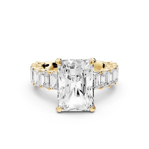 Violetta - 4ct 18k yellow gold radiant diamond with emerald cut accent stones engagement ring - Mr. Alex Jewelry