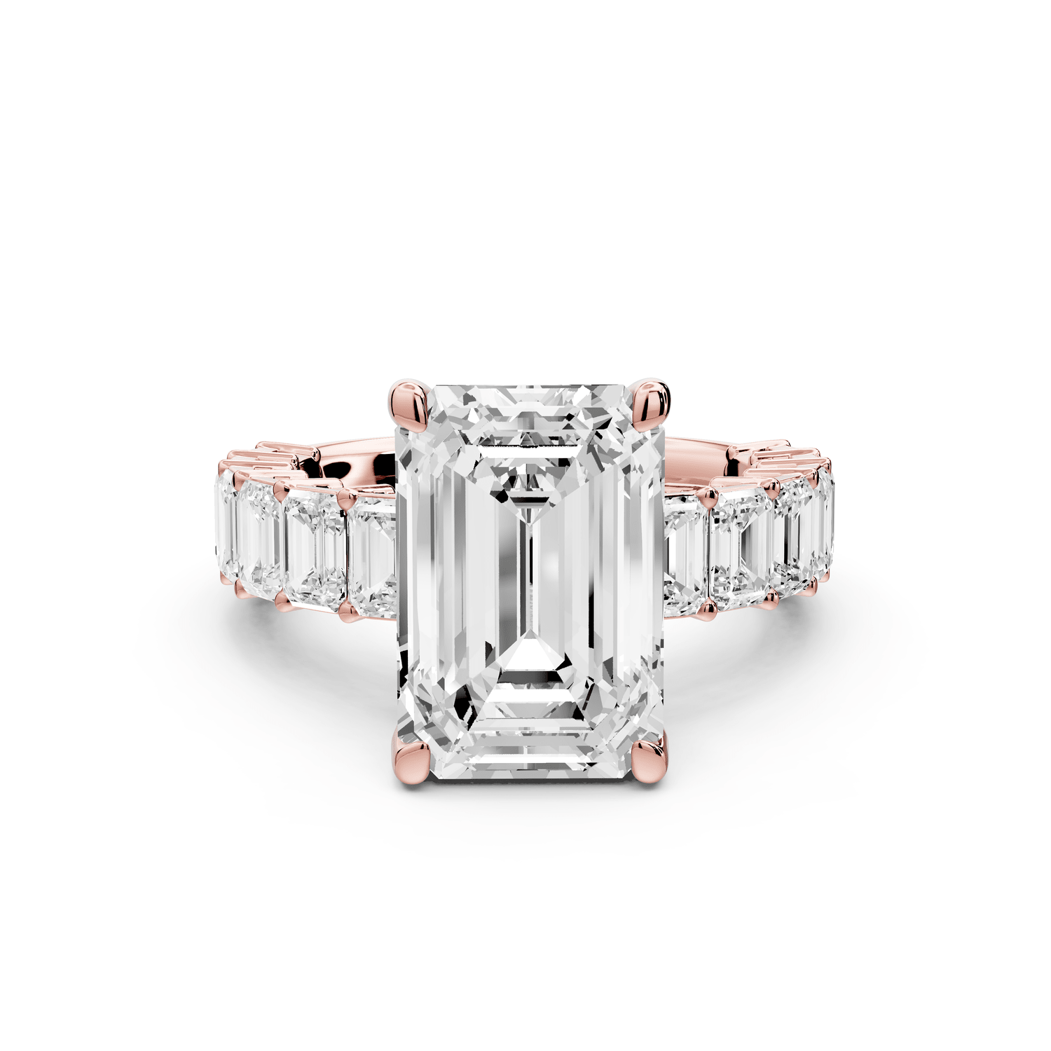 Violetta - 5ct 14k rose gold emerald diamond with emerald cut accent stones engagament ring - Mr. Alex Jewelry