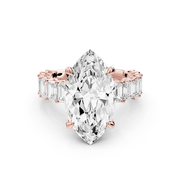 Violetta - 5ct 14k rose gold marquise diamond with emerald cut accent stones engagement ring - Mr. Alex Jewelry