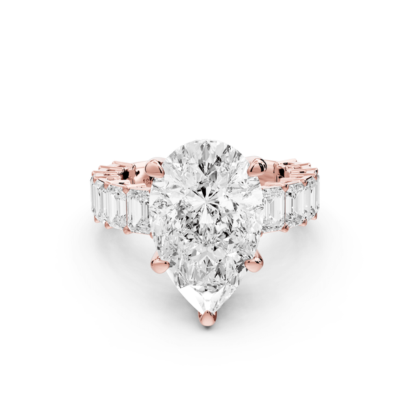 Violetta - 5ct 14k rose gold pear diamond with emerald cut accent stones engagament ring - Mr. Alex Jewelry