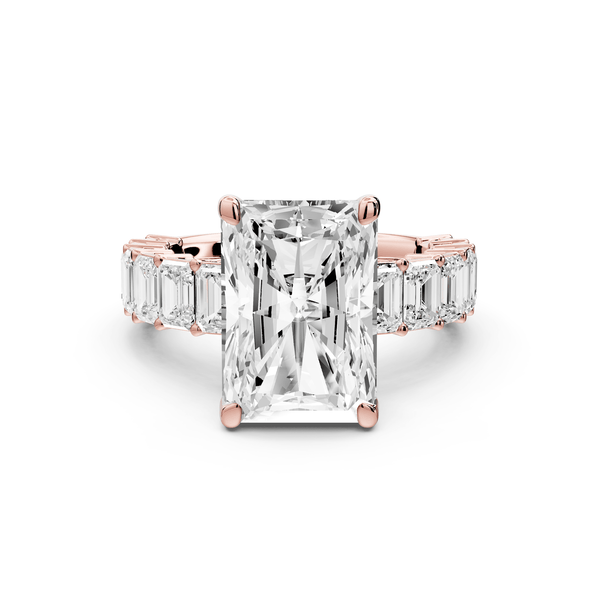 Violetta - 5ct 14k rose gold radiant diamond with emerald cut accent stones engagement ring - Mr. Alex Jewelry