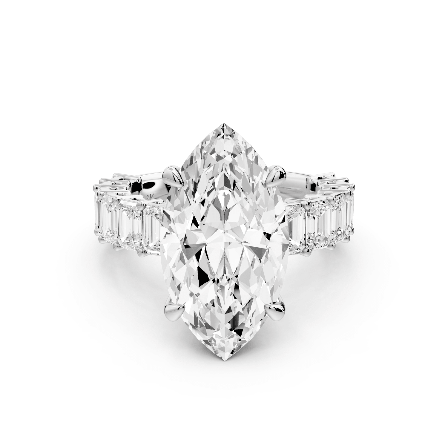 Violetta - 5ct 14k white gold marquise diamond with emerald cut accent stones engagement ring - Mr. Alex Jewelry