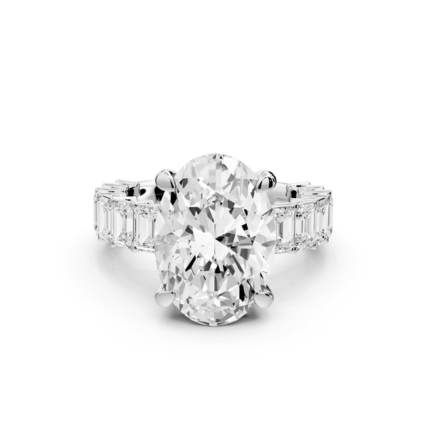 Violetta - 5ct 14k white gold oval diamond with emerald cut accent stones engagament ring - Mr. Alex Jewelry