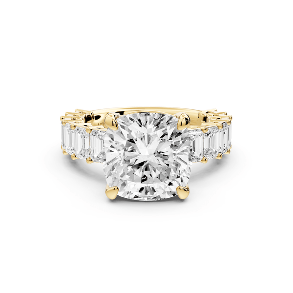 Violetta - 5ct 14k yellow gold cushion diamond with emerald cut accent stones engagement ring - Mr. Alex Jewelry