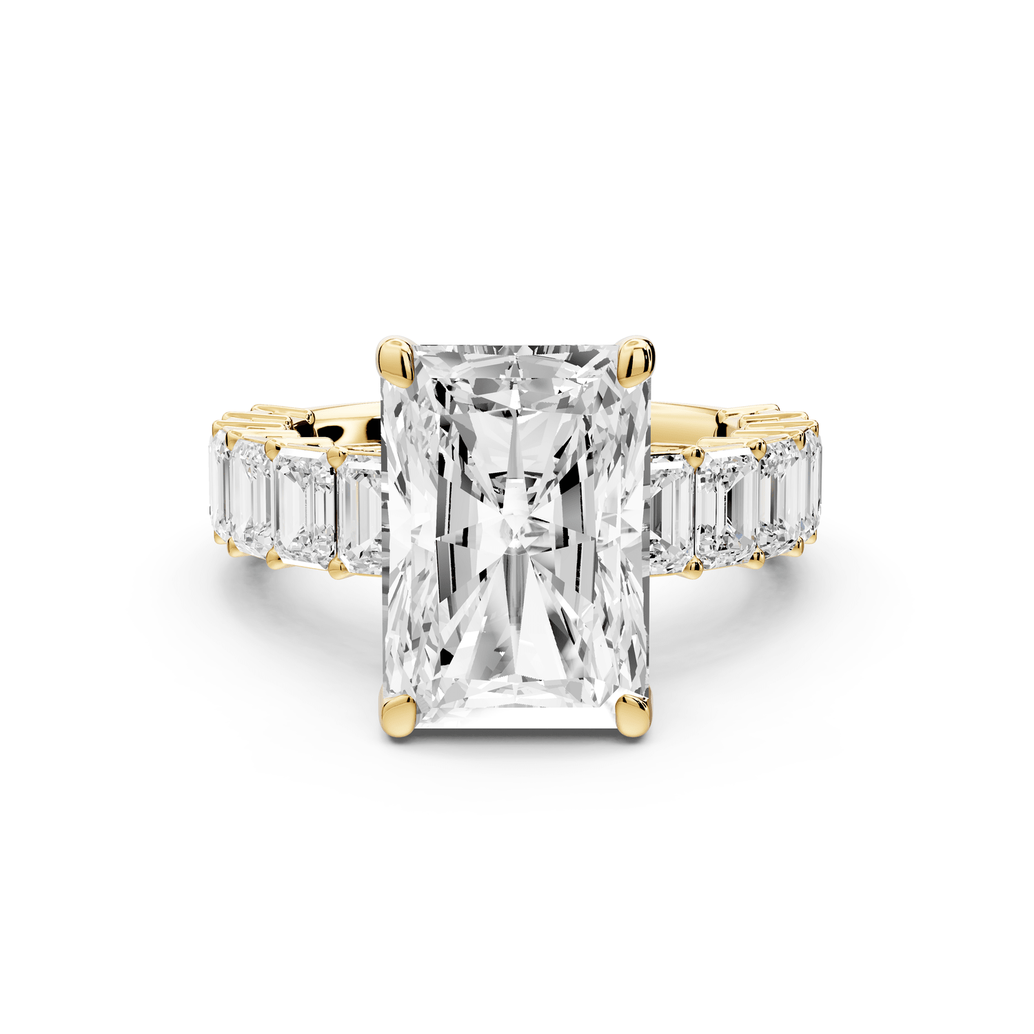 Violetta - 5ct 14k yellow gold radiant diamond with emerald cut accent stones engagement ring - Mr. Alex Jewelry