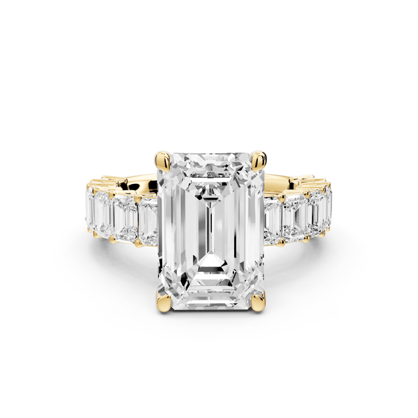 Violetta - 5ct 18k yellow gold emerald diamond with emerald cut accent stones engagament ring - Mr. Alex Jewelry