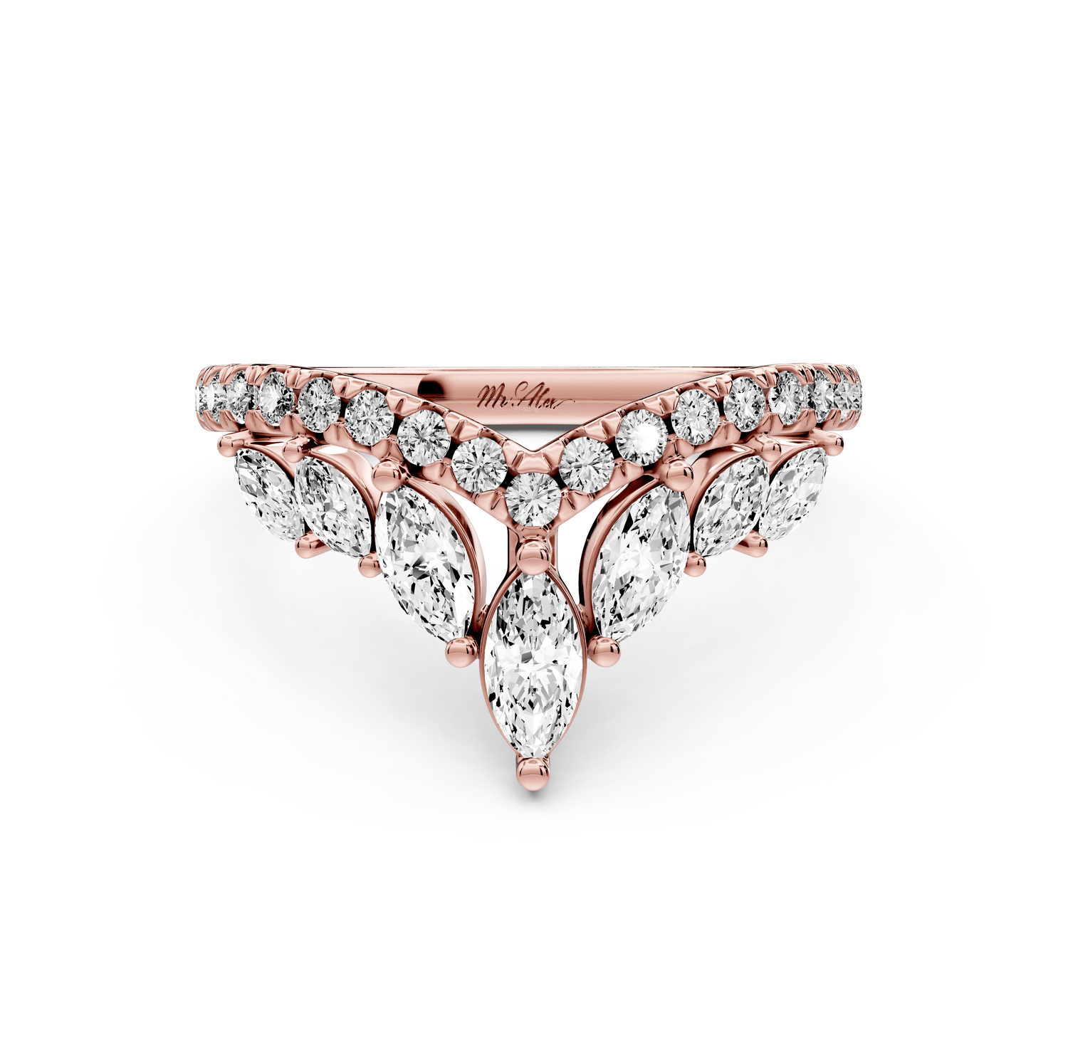 Zagni - 14k rose gold Marquise Diamond V-Shape Curved Wedding Band - Mr. Alex Jewelry
