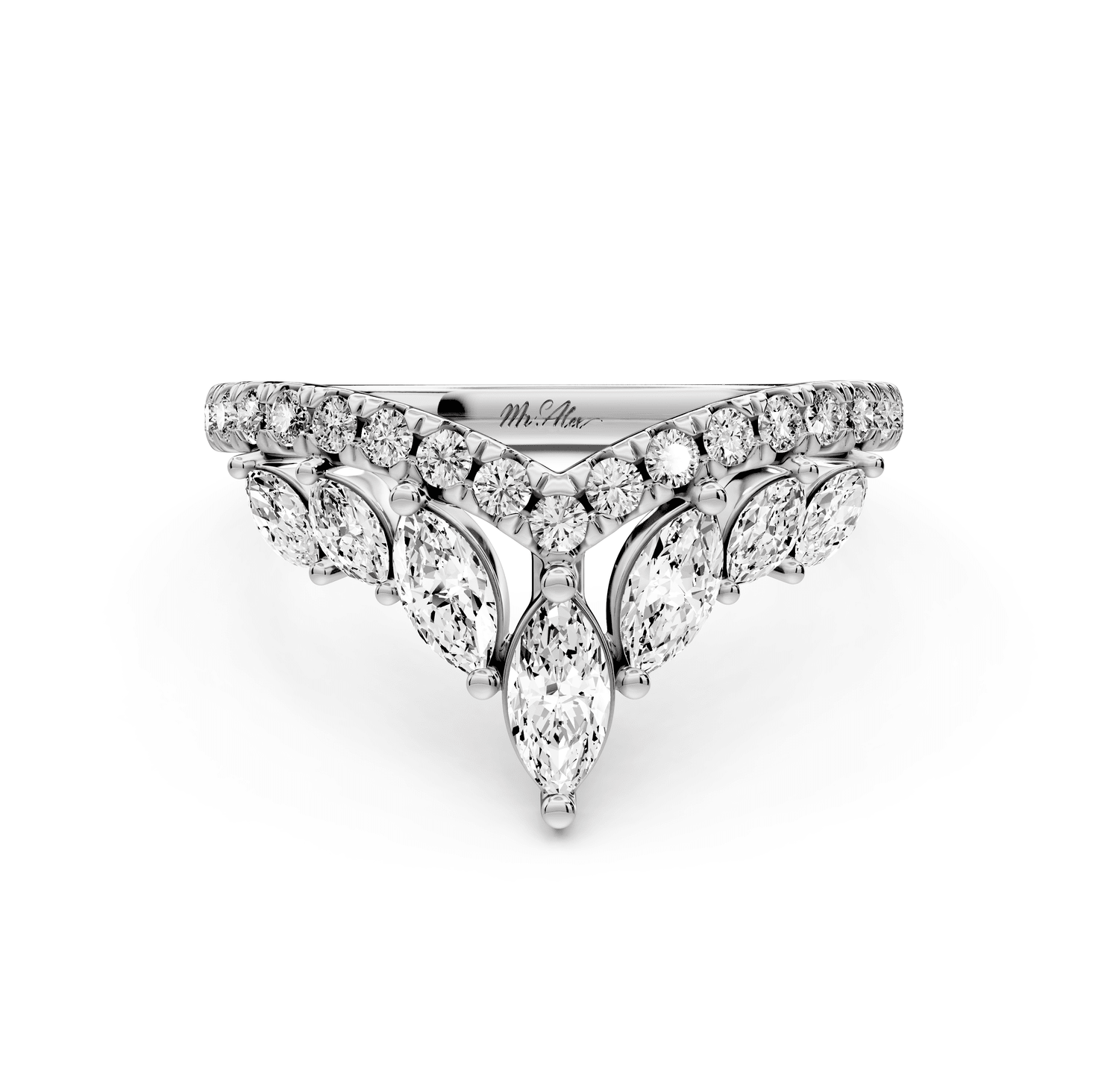 Zagni - 14k white gold Marquise Diamond V-Shape Curved Wedding Band - Mr. Alex Jewelry