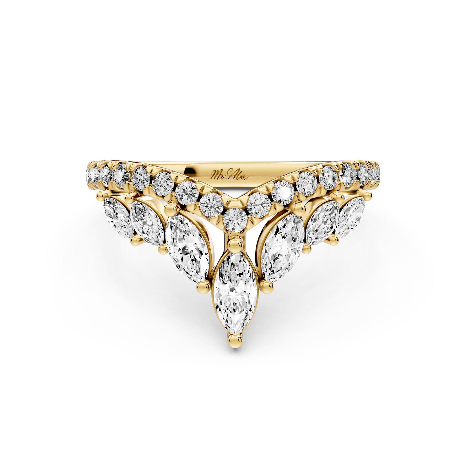 Zagni - 14k yellow gold Marquise Diamond V-Shape Curved Wedding Band - Mr. Alex Jewelry