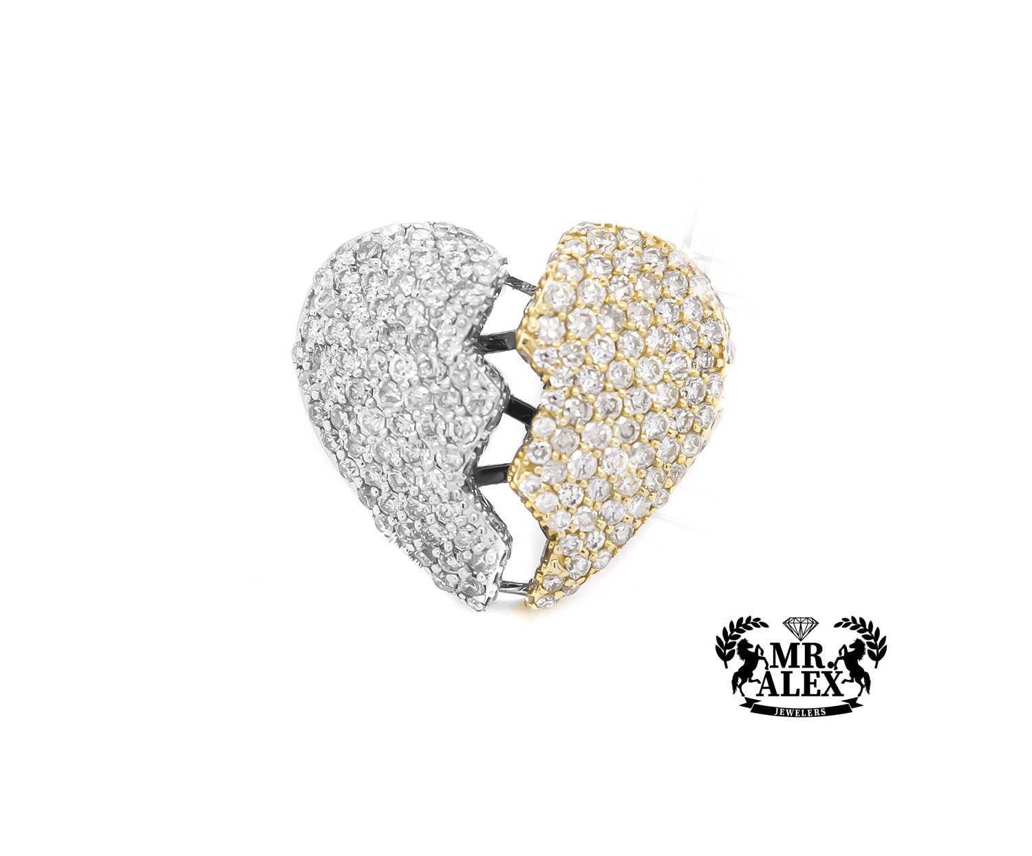 10k Big Broken Heart Diamond Ring 3.75ct - Mr. Alex Jewelry