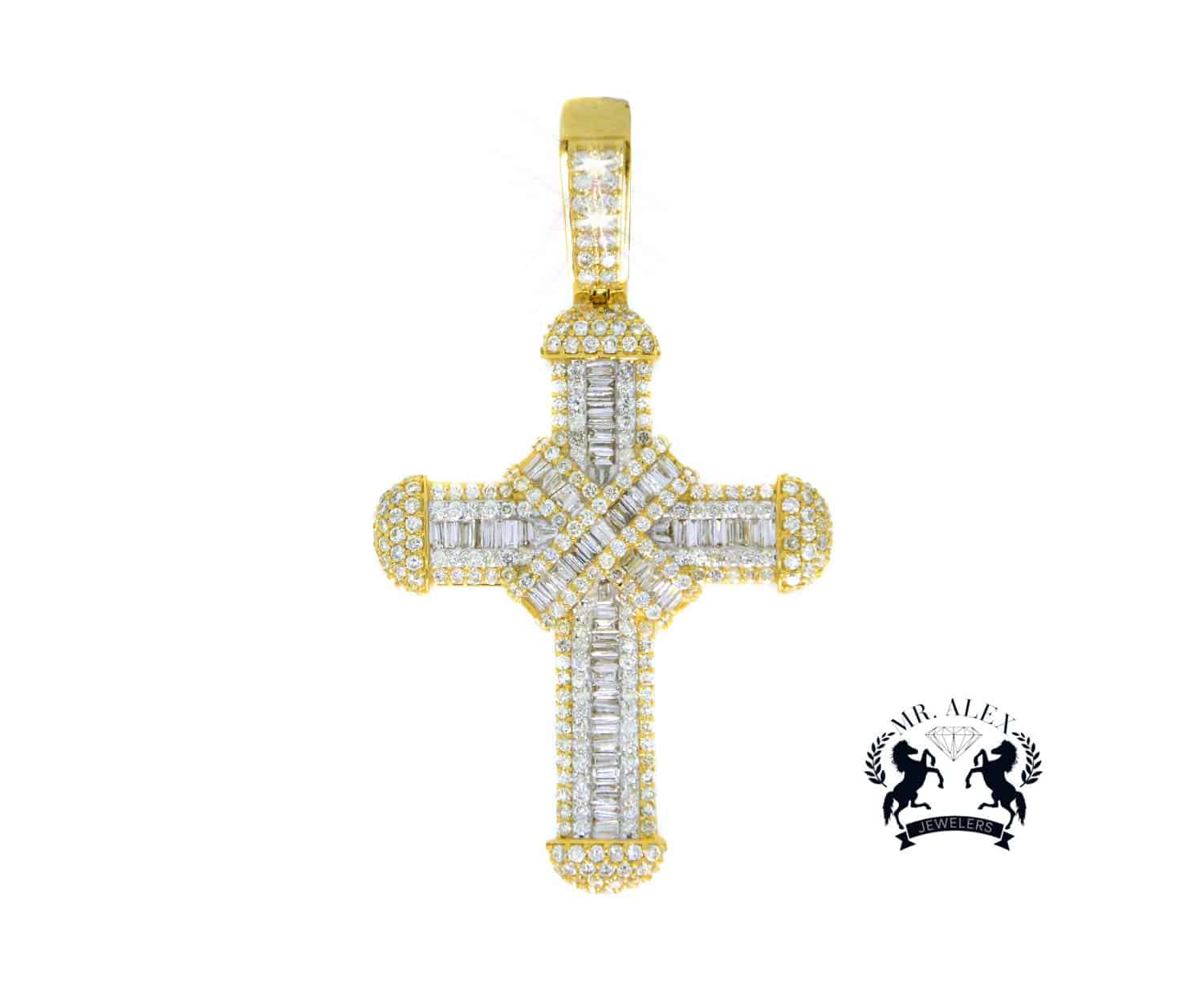 10K Cross Diamond Pendant Yellow Gold 2.95ct - Mr. Alex Jewelry
