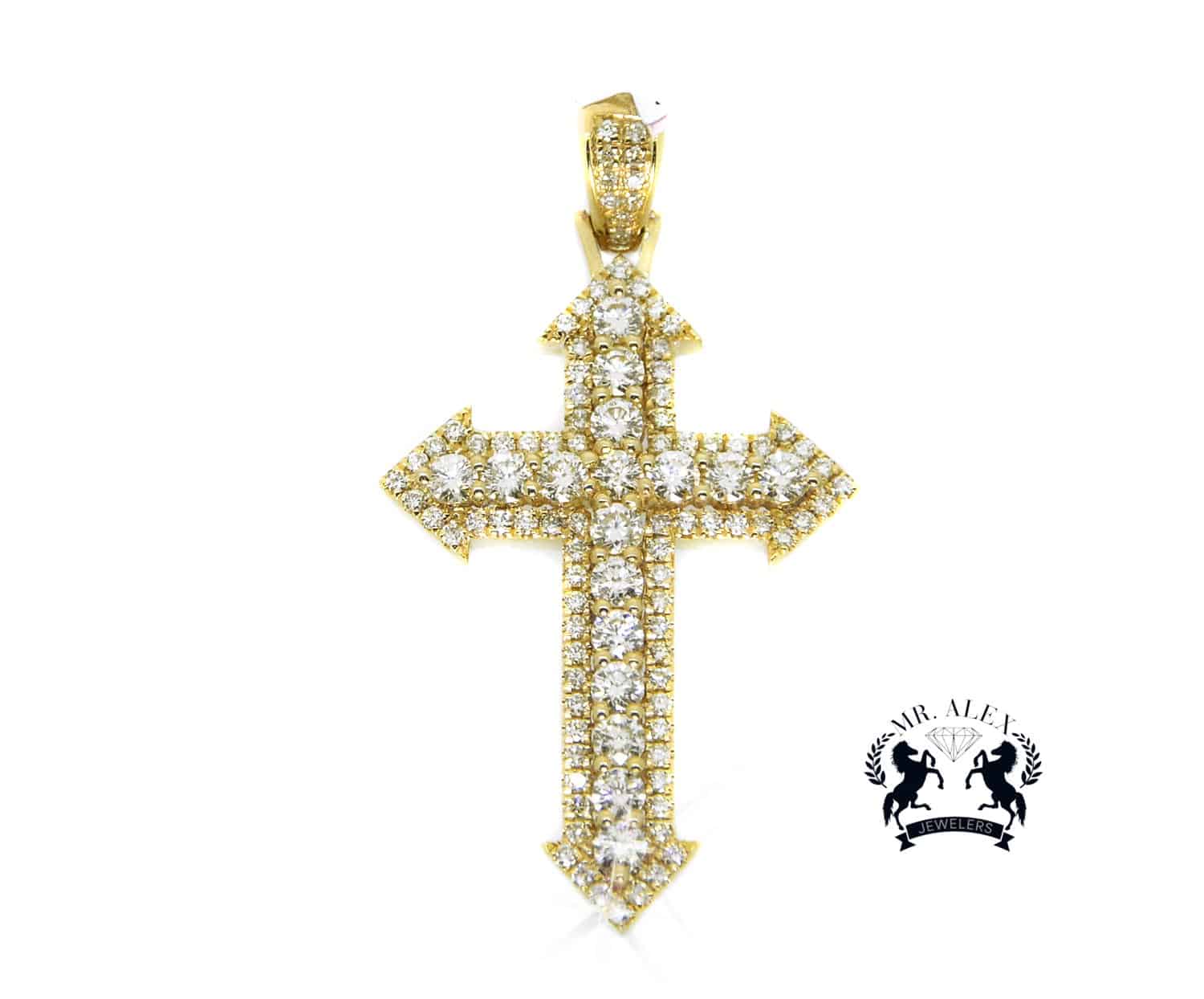 10K Cross Pendant Arrow Point Yellow Gold 1.95ct - Mr. Alex Jewelry