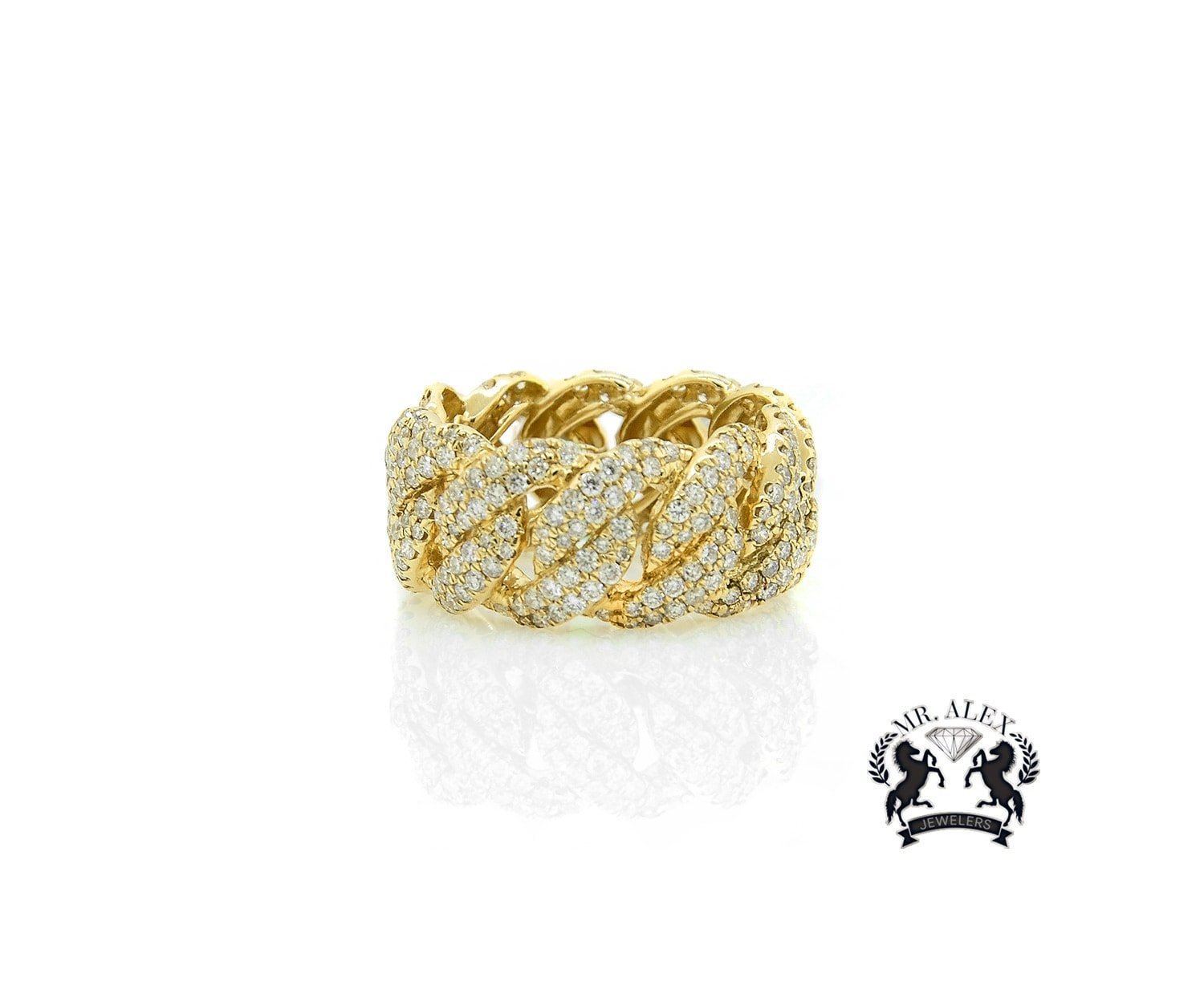10K Cuban Diamond Ring 3.55ct Yellow Gold - Mr. Alex Jewelry
