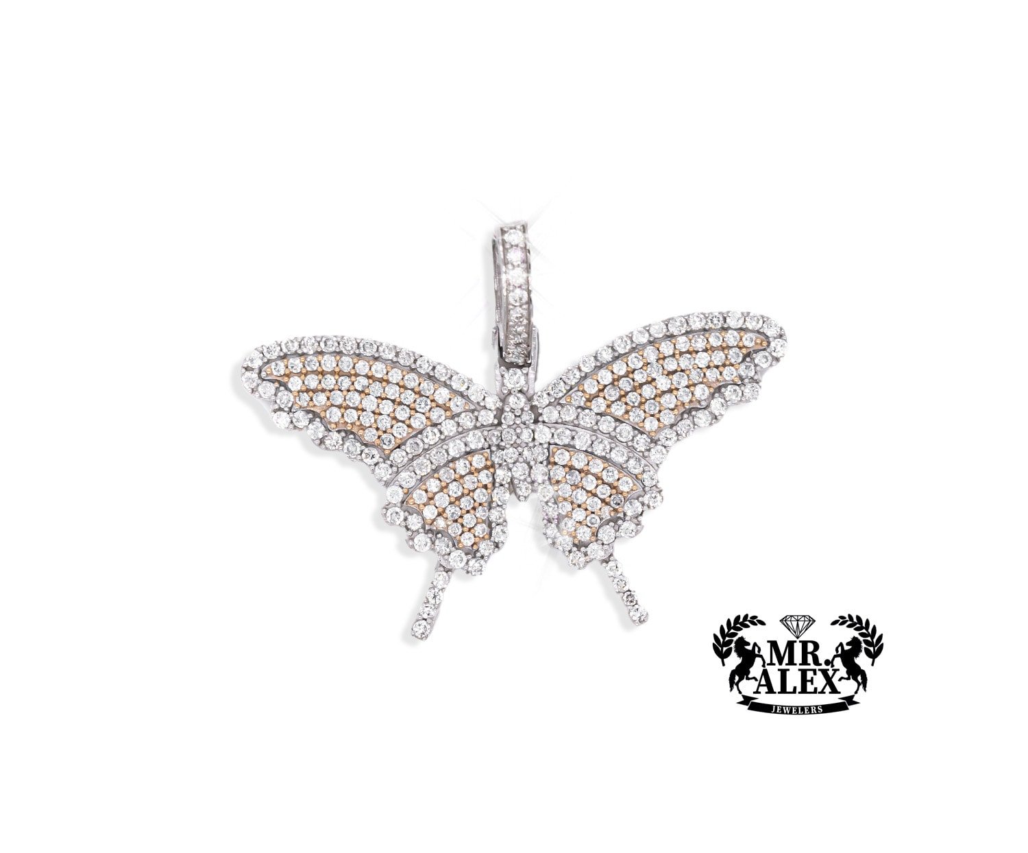 10K Diamond Butterfly Pendant 1.50CT 2Tone - Mr. Alex Jewelry