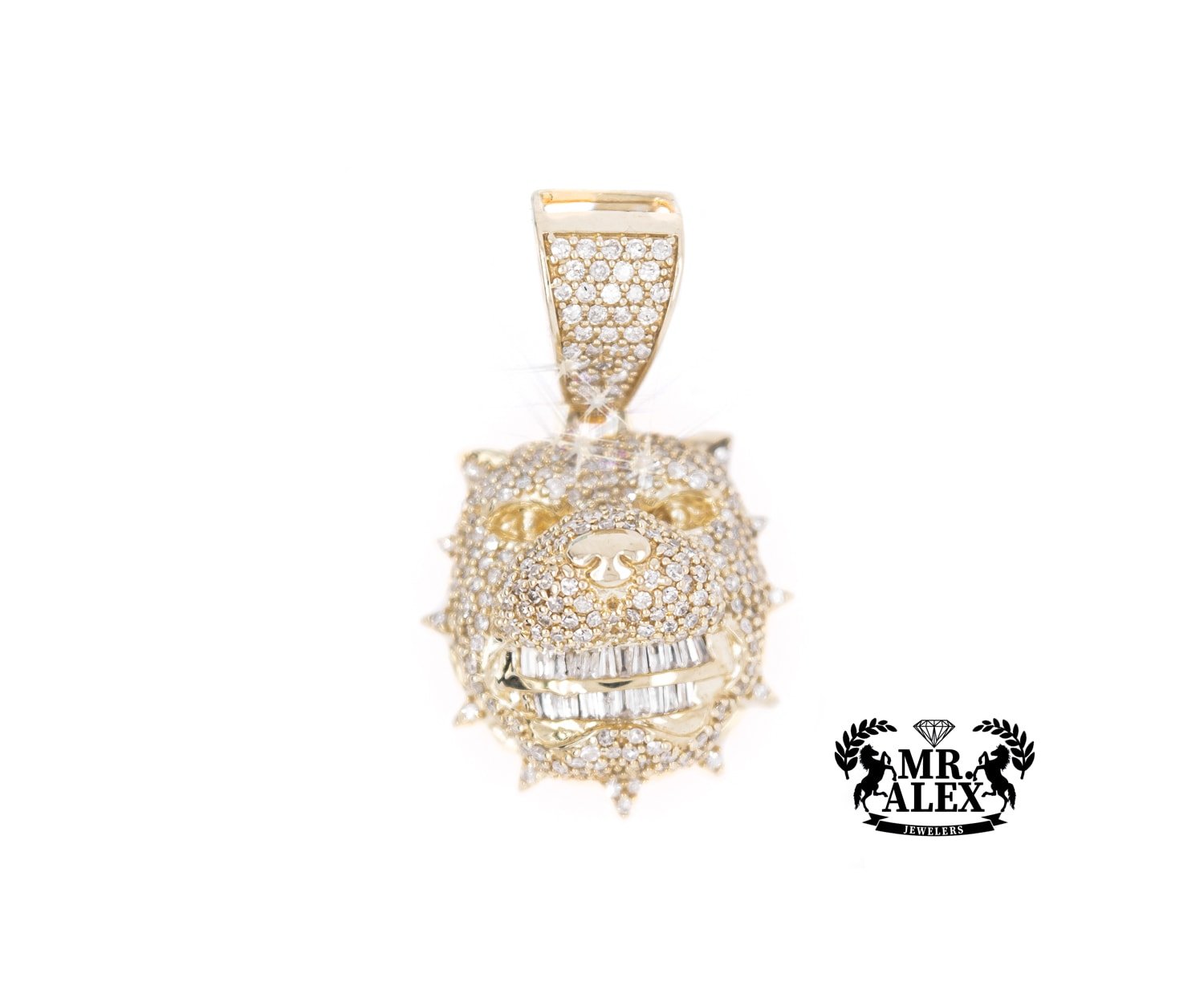 10K Dog Round Diamond Pendant 1.85CT Yellow Gold - Mr. Alex Jewelry