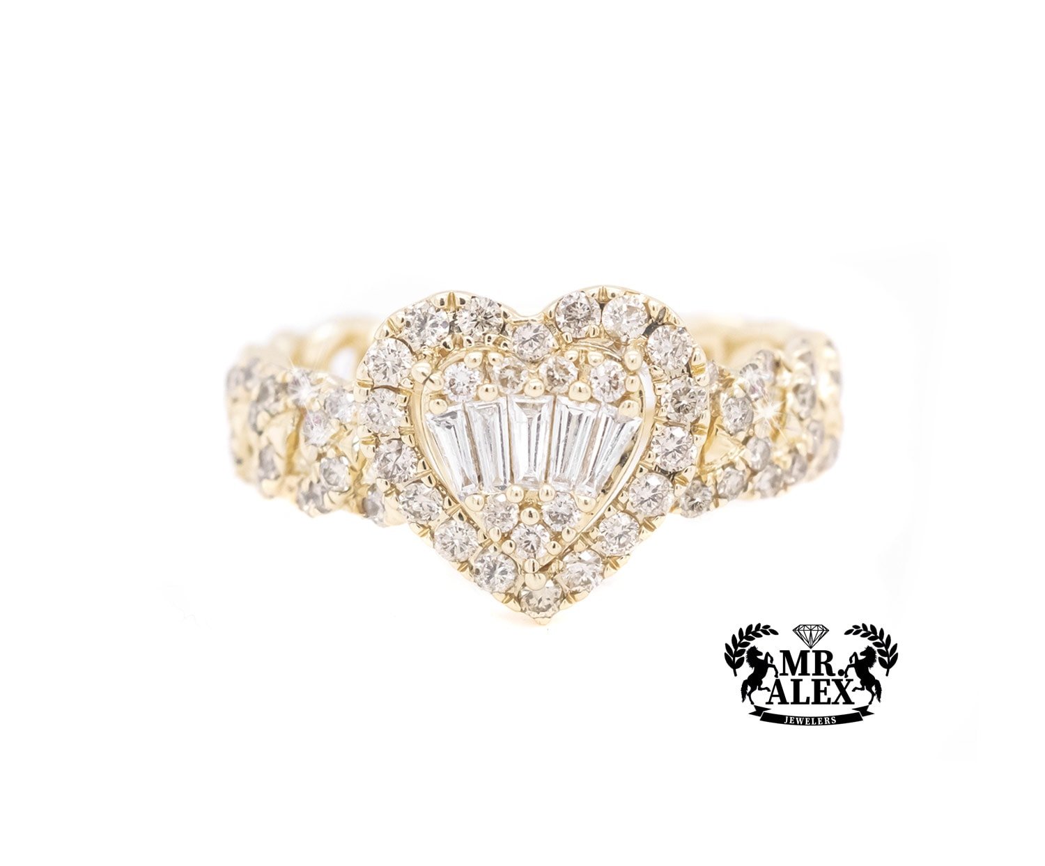 10k Elegant Heart Baguette Diamond Ring 0.90ct - Mr. Alex Jewelry